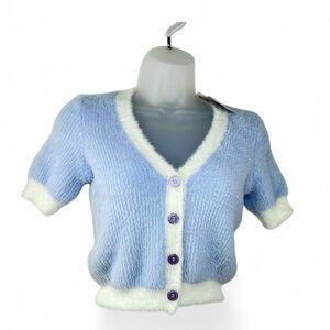 NWT Forever 21 Crop Top Sweater Woman Size Large Lavender/white Pullover Soft